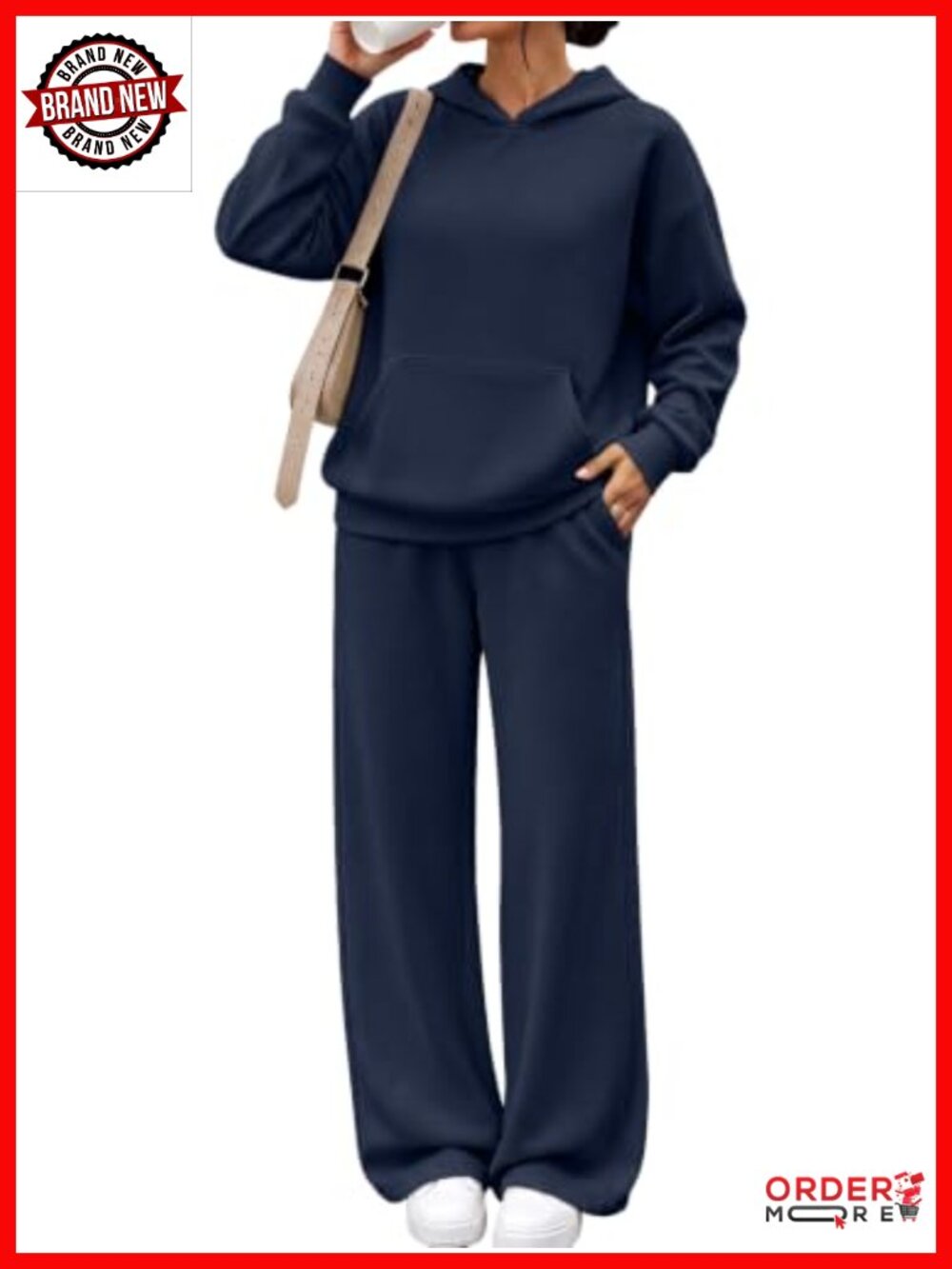 Modal Blend 2 Piece Sweat Set Oversized Hoodie Wide Leg Lounge Sweatsuit